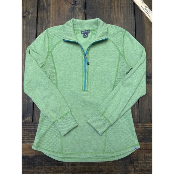 Eddie Bauer Jackets & Blazers - Eddie Bauer Lime Green Lightweight Sweater, 1/4‎ Zip Front, Turtleneck, Size PS